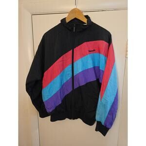 Vtg Reebok Jacket Womens Small Black Blue Purple Pink Windbreaker Full Zip 90s